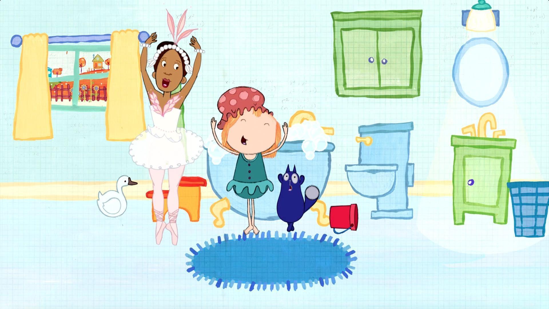 Peg, Cat, and Misty Copeland count out different musical patterns.