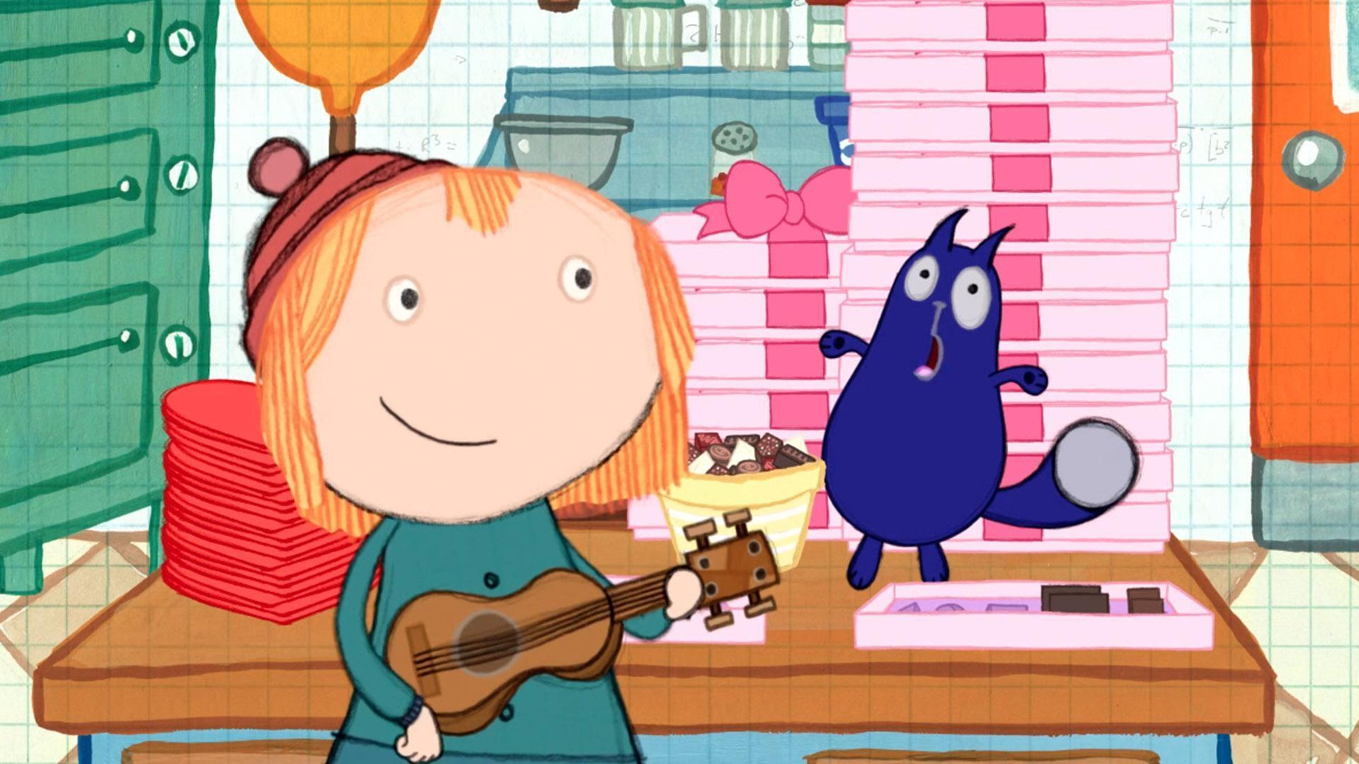 Peg and cat fill a box with chocolates.