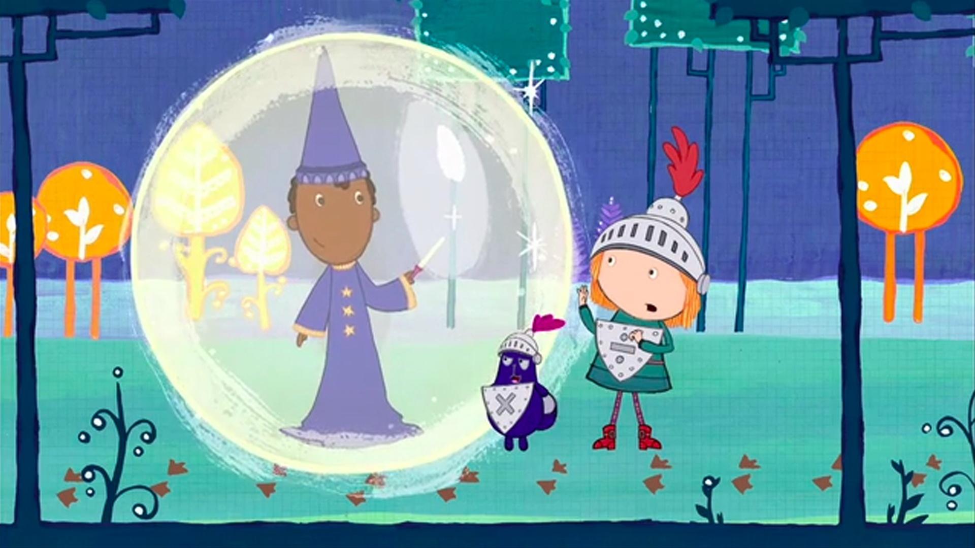 Ramone gives Peg the Bold and Brave Sir Cat a magic cylinder.
