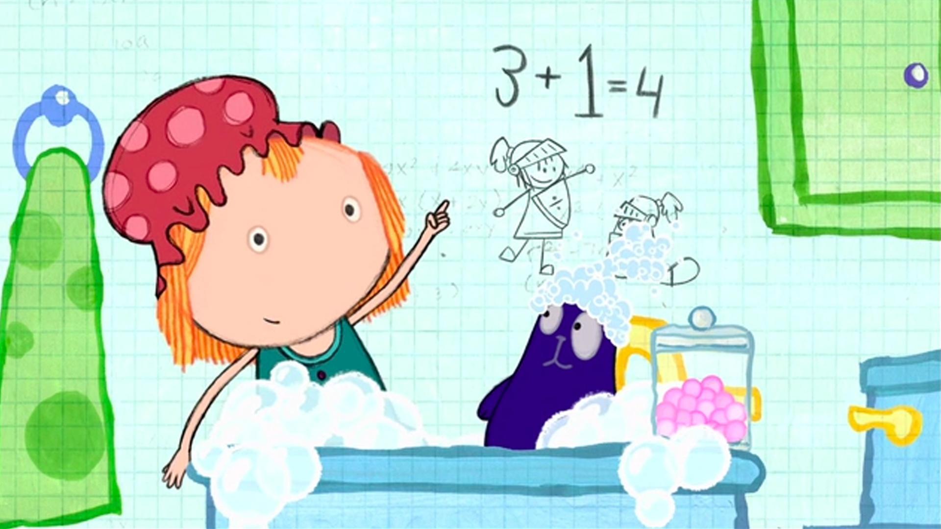 Peg and Cat find lots of spheres in the tub!