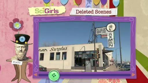The SciGirls search a surplus store for parts to build a giant puppet.