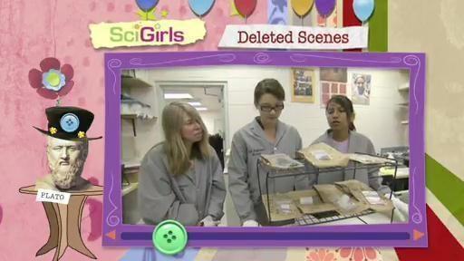 ...SciGirls Jazzy and Gates join their mentor Renee in her lab.