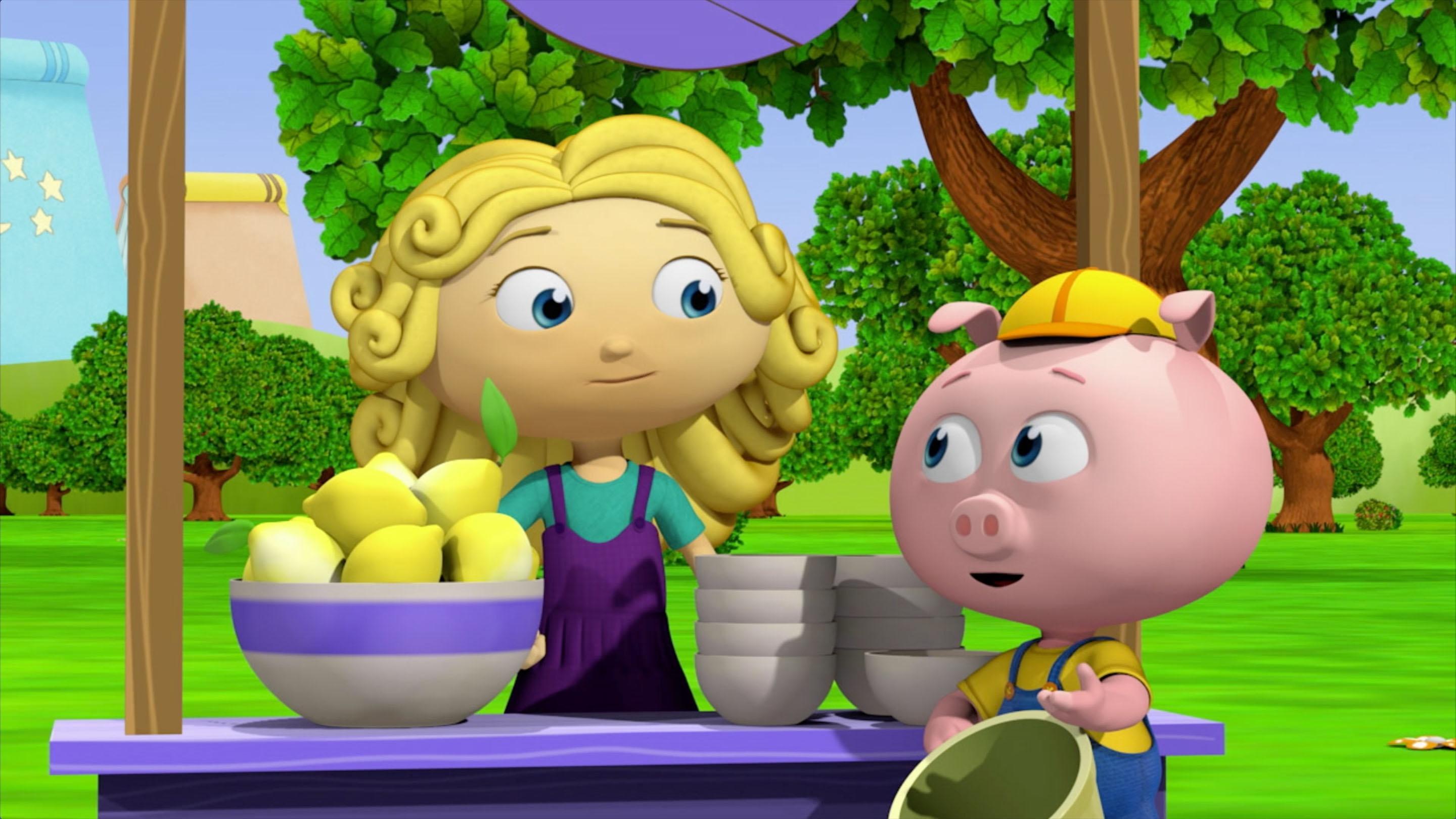 The Super Story Answer is "search" so Pig searches for his lemons.