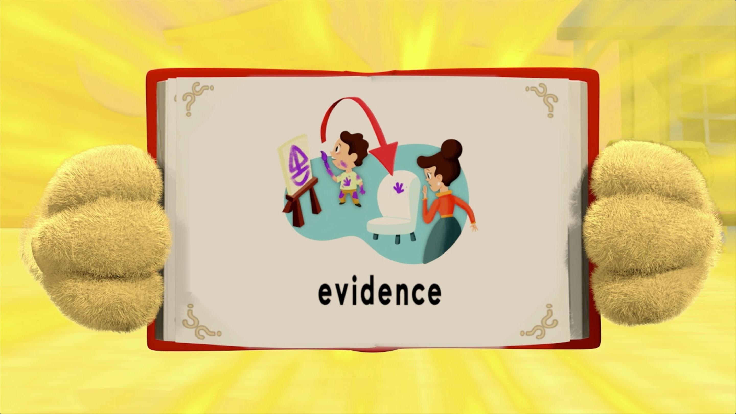 The Super Readers find a blue foot print, which Woofster explains is evidence.