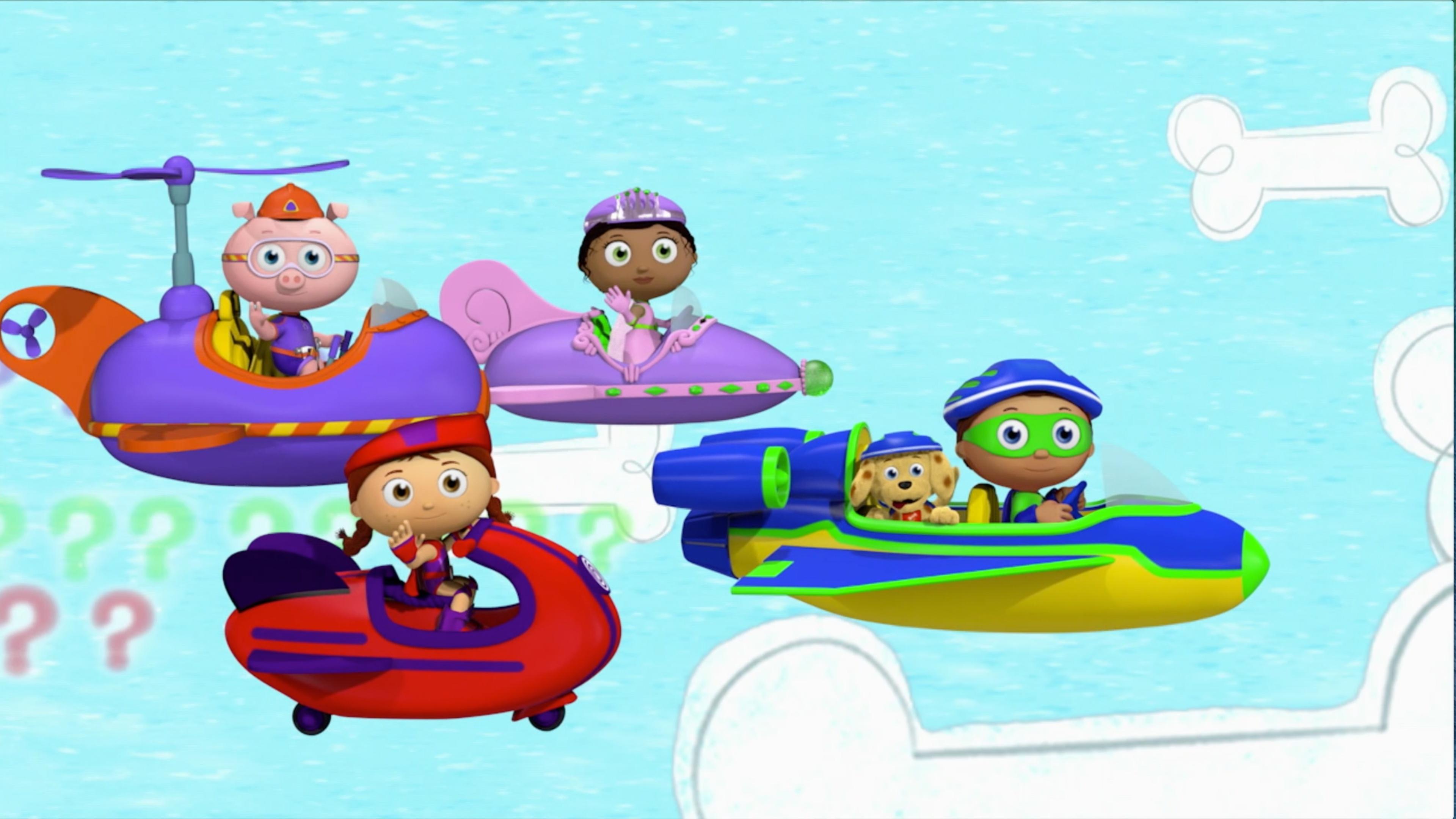 The Super Readers fly in to Puppy Town.