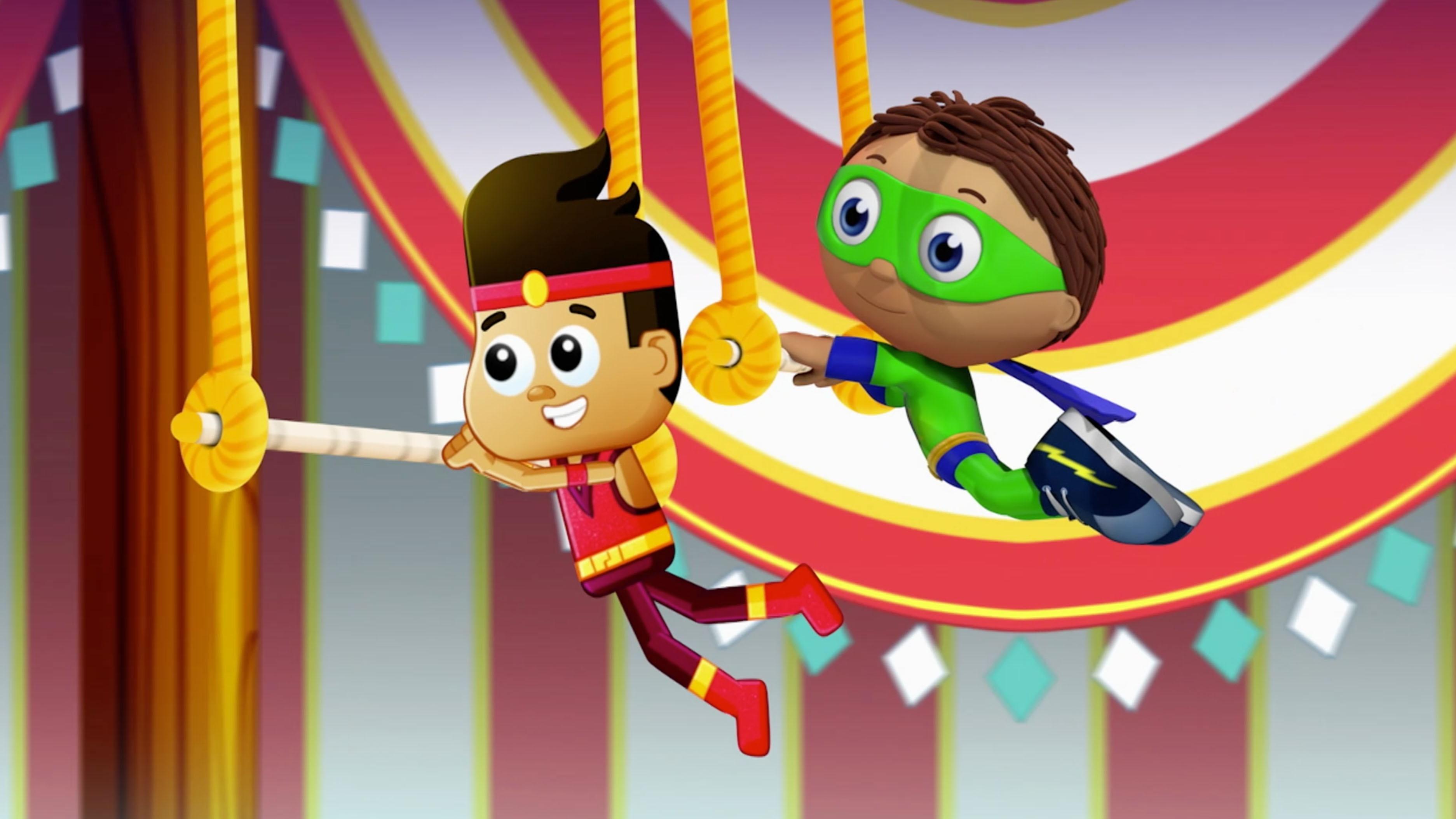 Princess Pea wants to try out the bouncy castle,but she's scared to climb up so high.