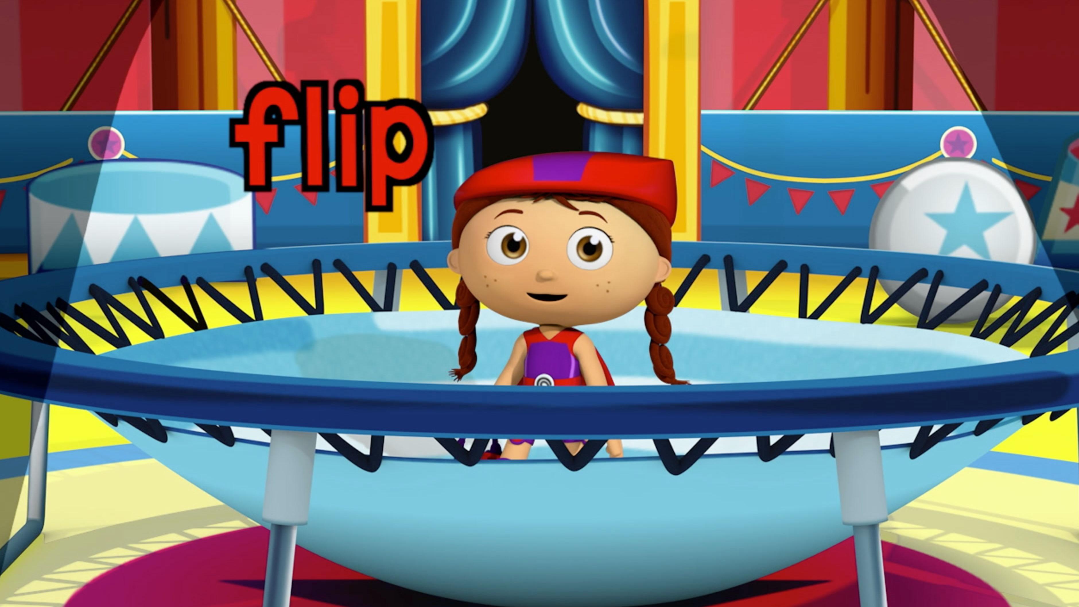 When Landon is too scared to perform the trampoline act, Wonder Red takes his place.