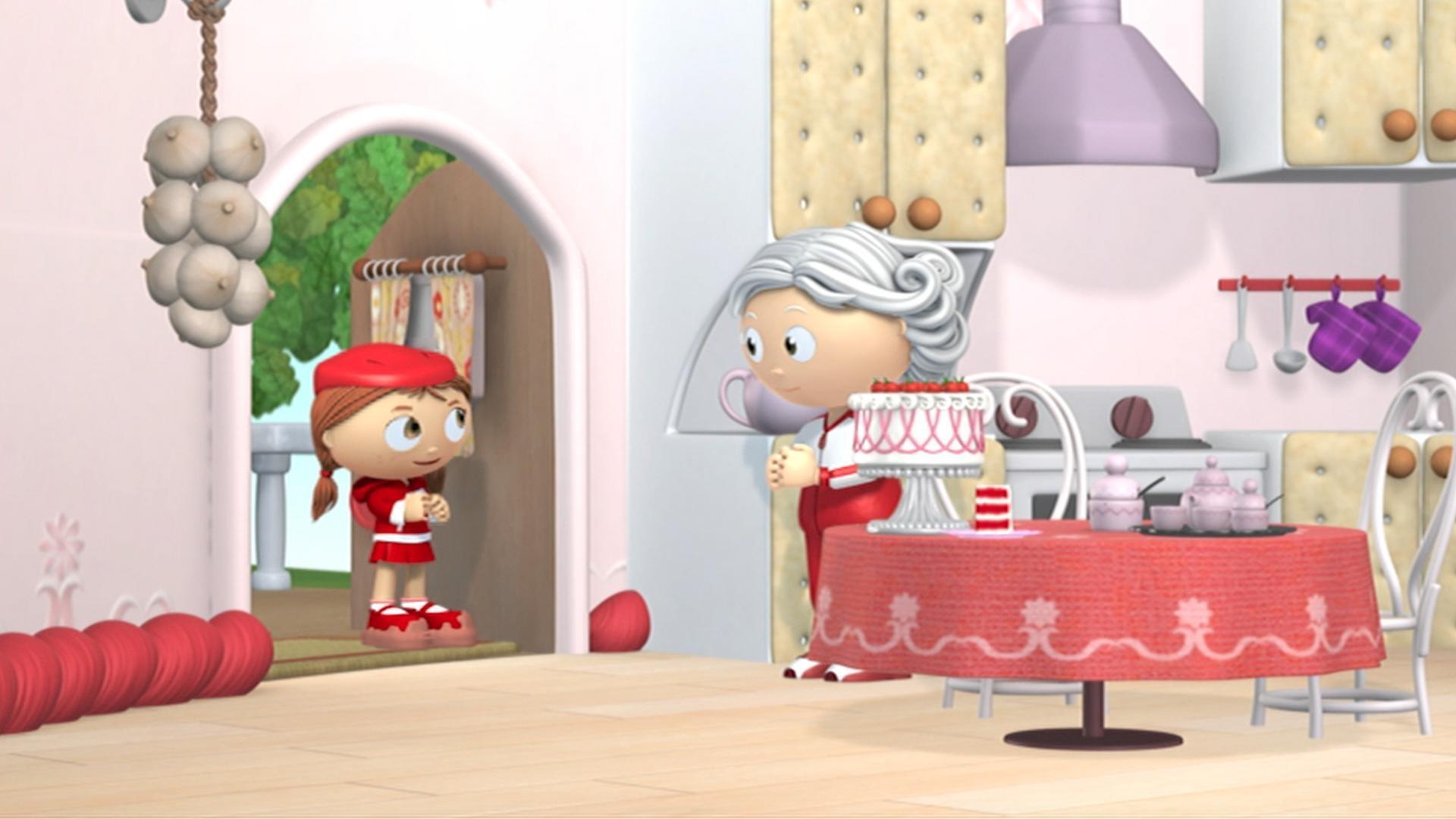 When Red uses her manners and wipes her feet, Gramma allows her to cross the kitchen.