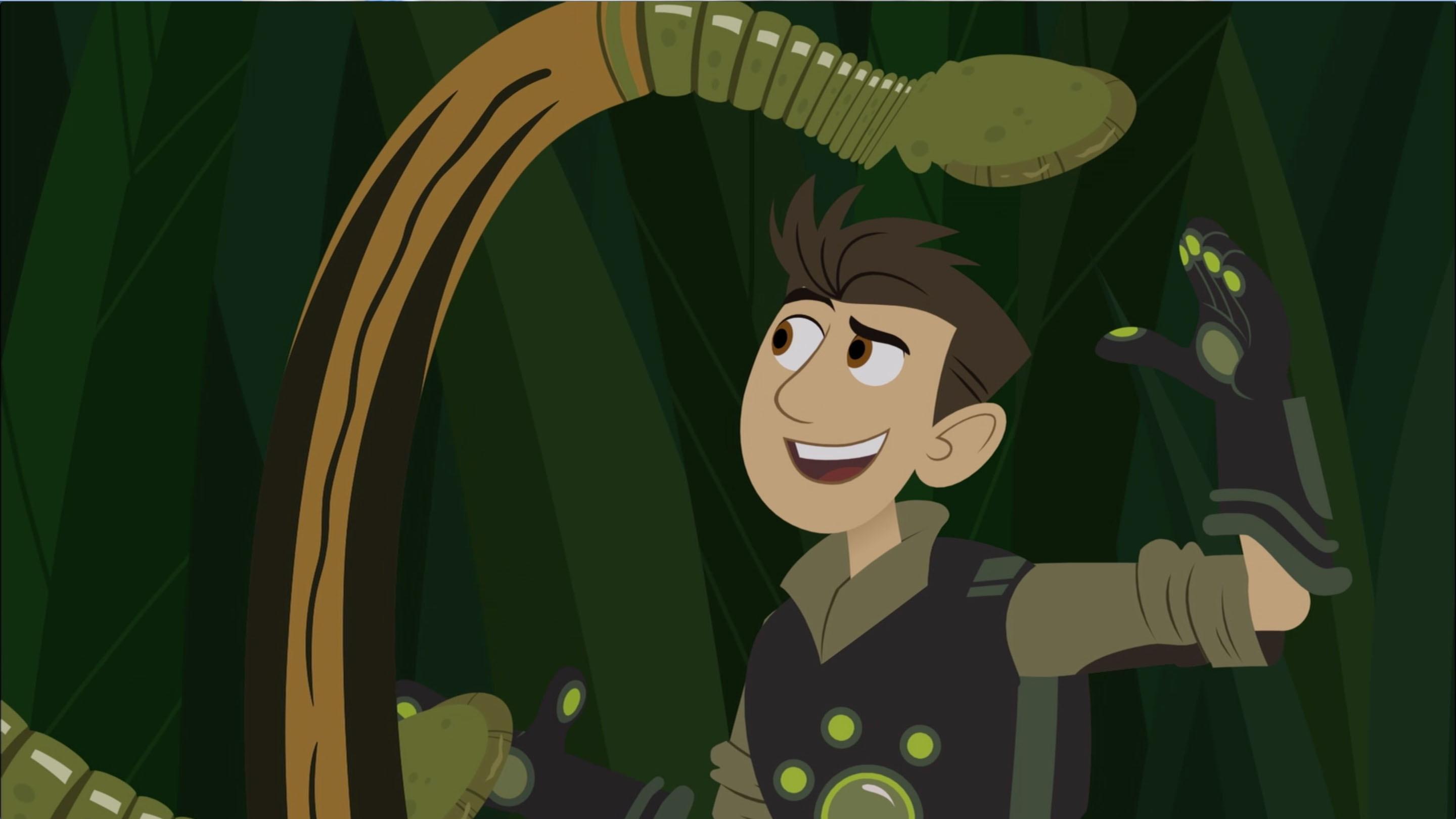 The Kratt brothers hide from forest leeches.