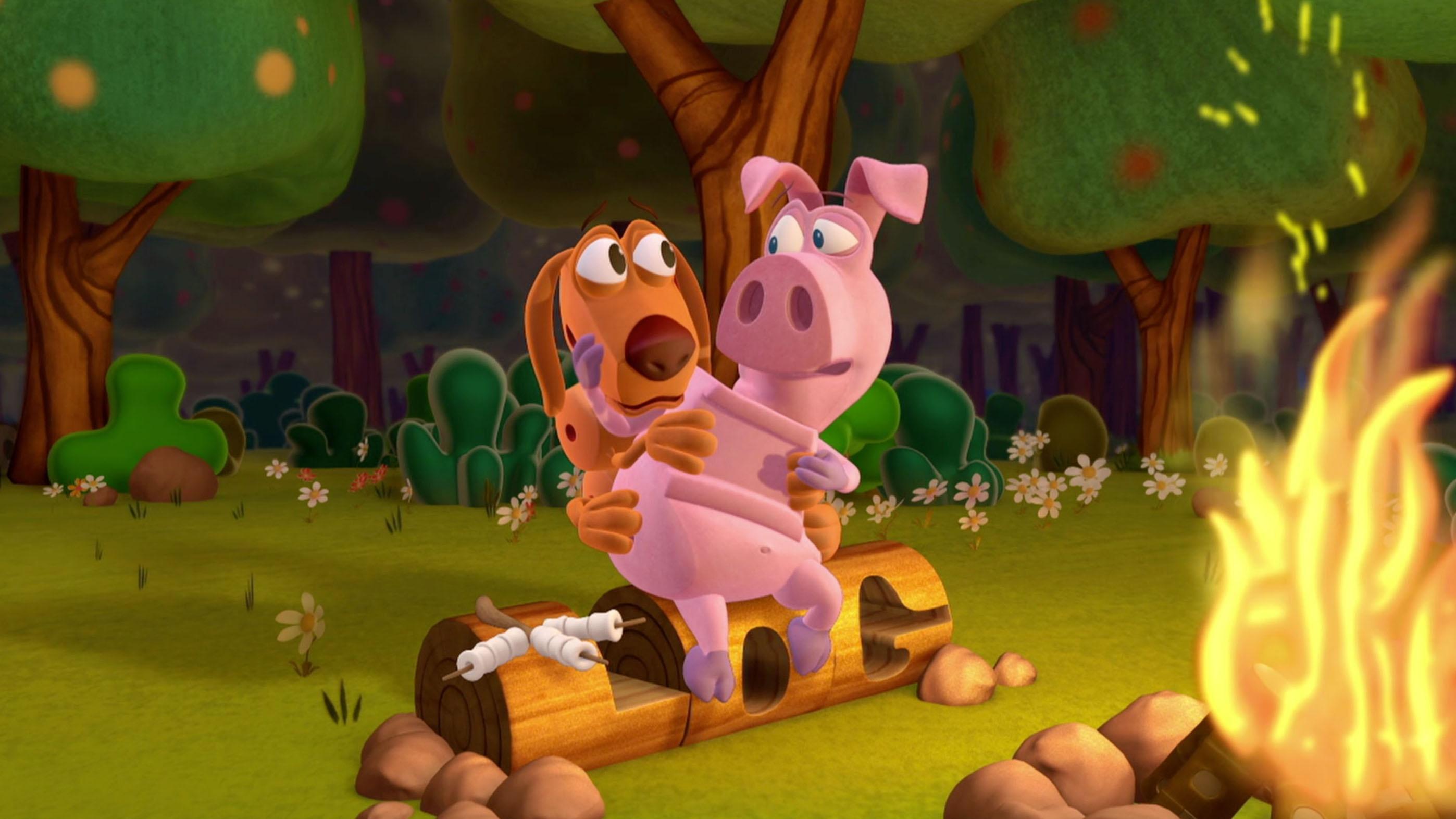 Pig and Frog take Dog camping. / Duck is ready for his yearly vacation.