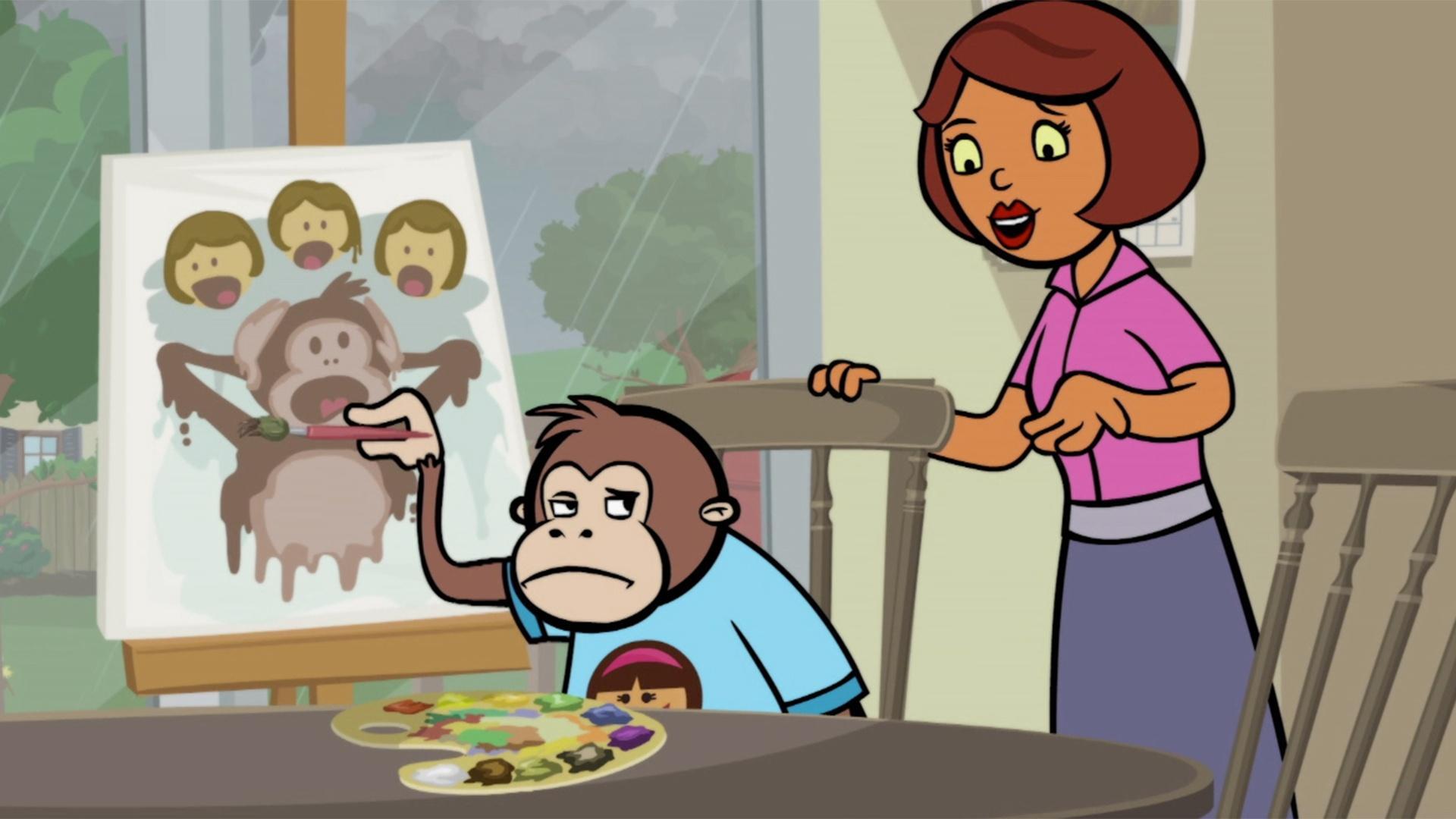 Scoops doesn't understand the meaning of the word "interrogate," so Becky defines it.