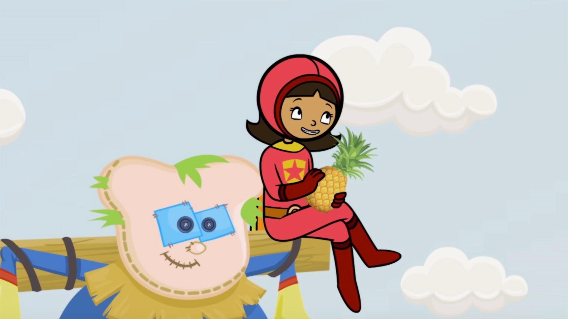 WordGirl finds a pineapple. Eureka!