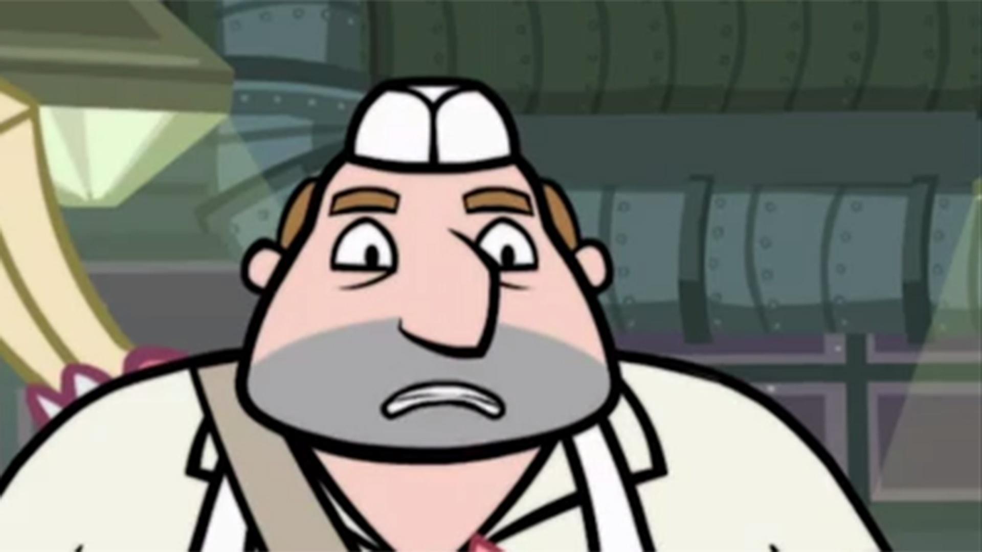 WordGirl and Huggy Face patiently wait to see The Butcher unveil his evil scheme.