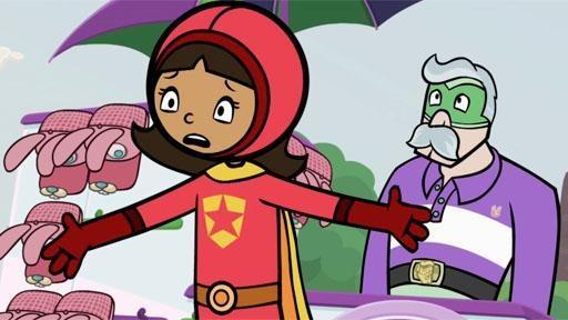 WordGirl confronts Mr. Birg about his identity--he simply must be Mr. Big in disguise!