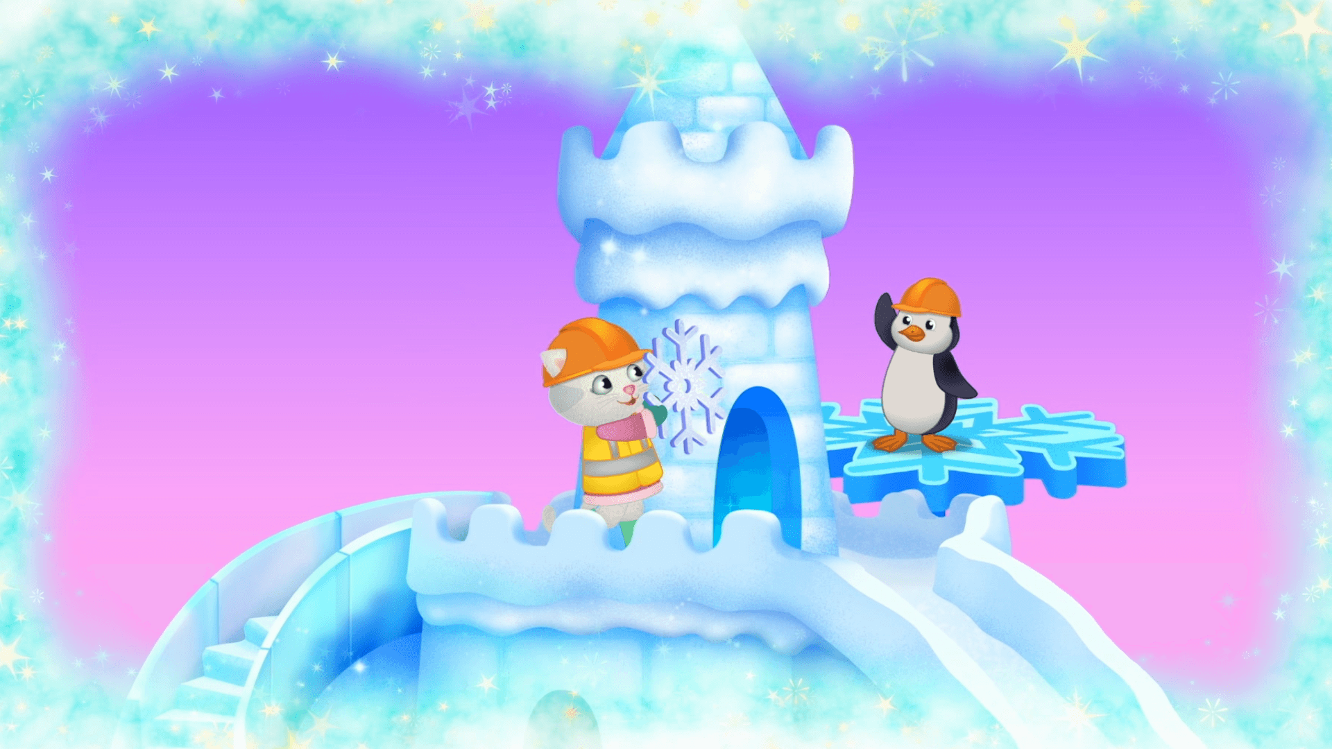 Katerina imagines she is building a really big castle out of snow!
