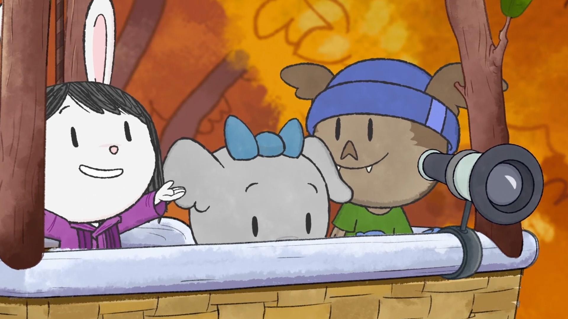 Elinor and Olive face a fear of heights and take a ride in Ms. Mole's hot air balloon.