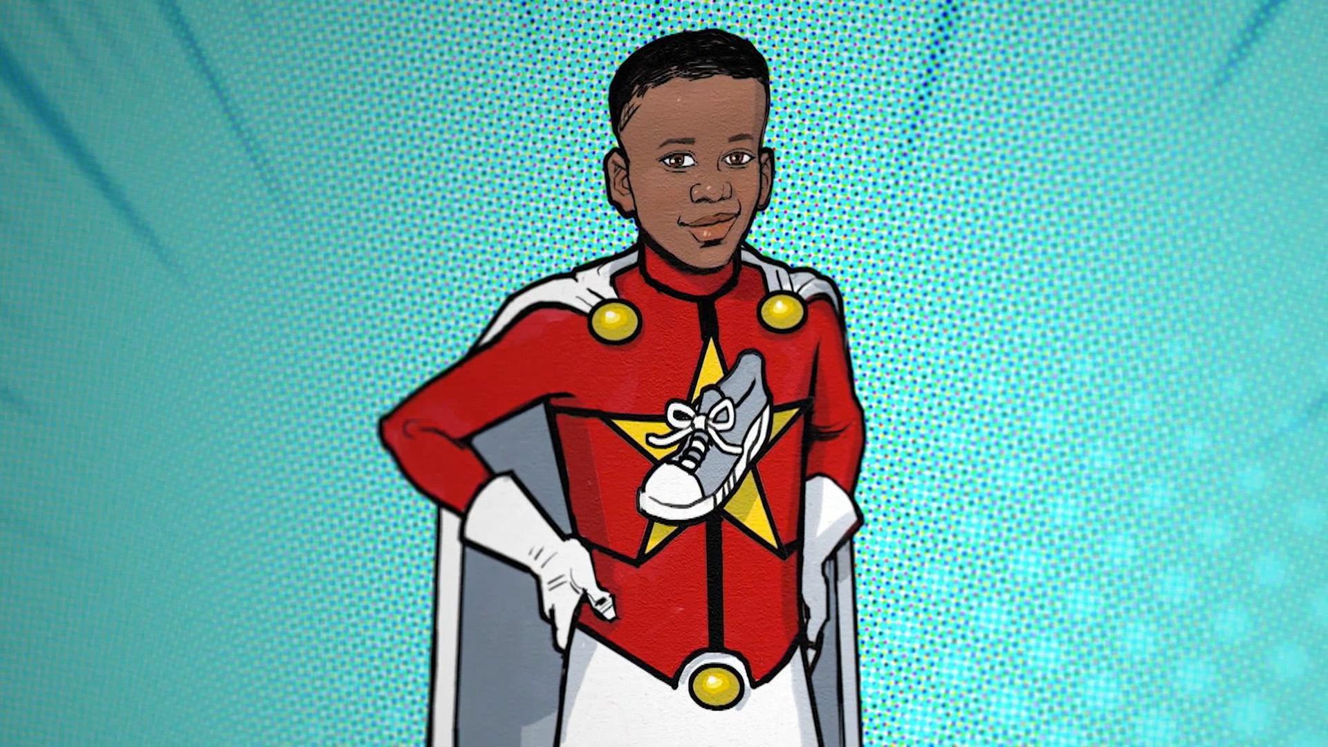 S is for super heroes that save the day.