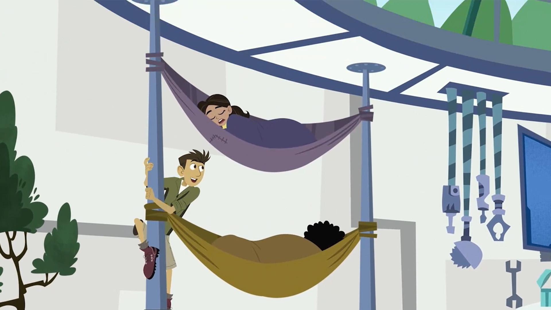 Chris wakes up the gang to head out on a climbing adventure