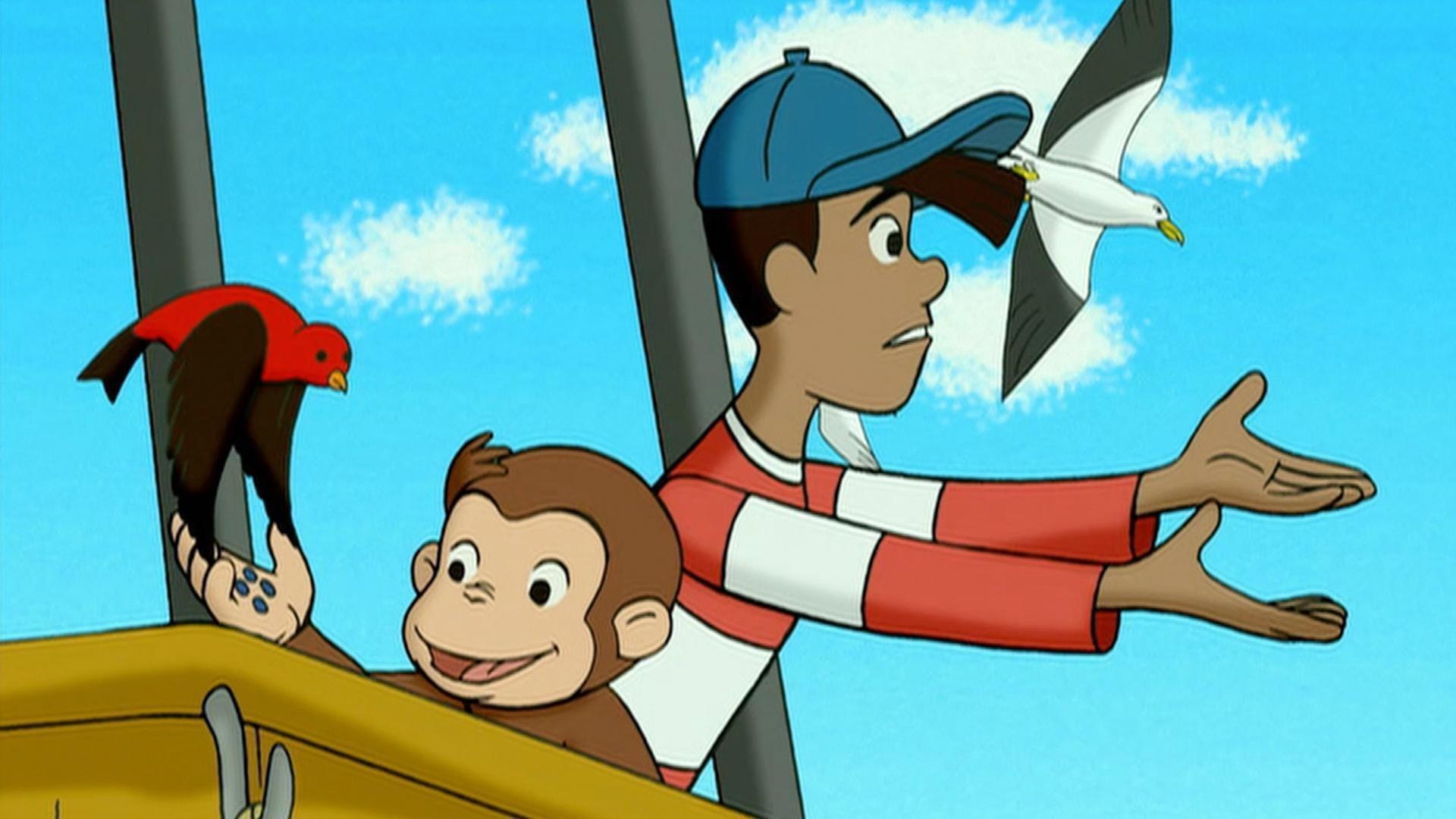 George and Bill float away in a hot-air balloon. / George gets "skunked."