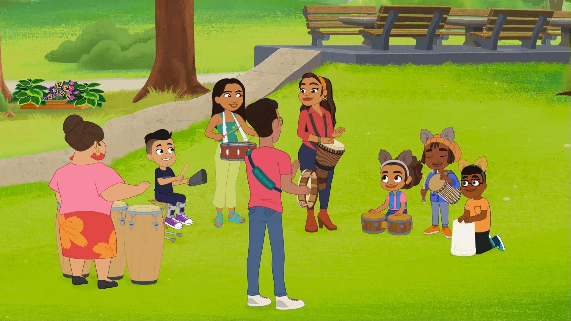 The Bronx Squirrels join a drum circle at the park.