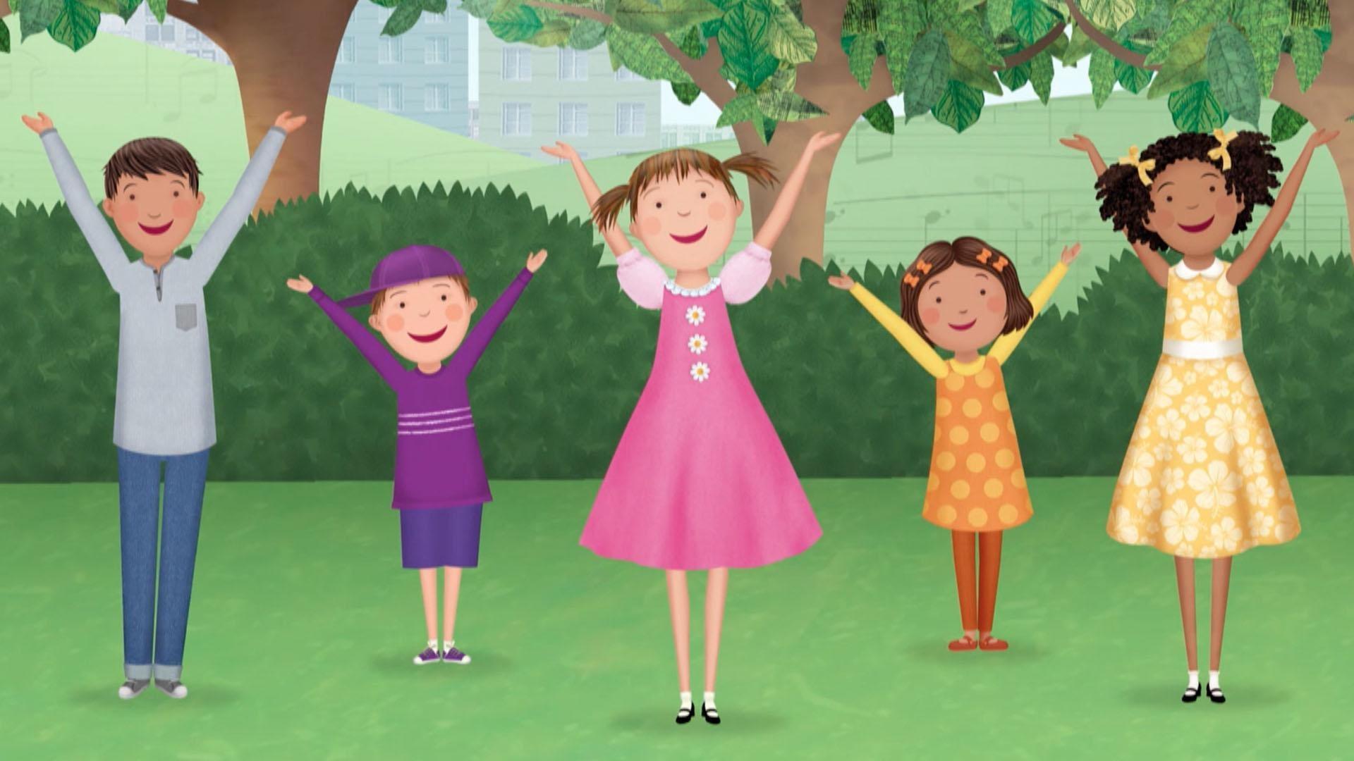 Pinkalicious and her friends perform the Jonah Jump for their parents.