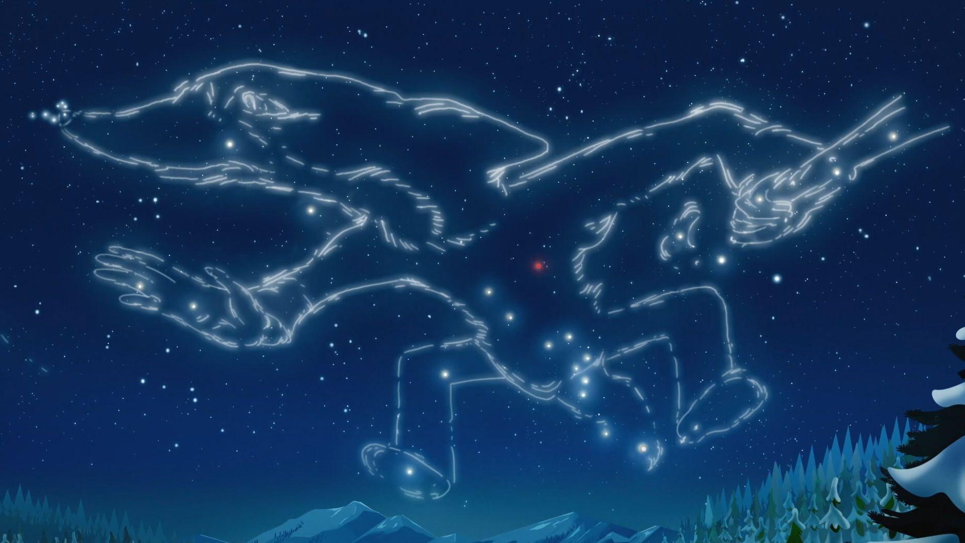 Molly and Tooey get lost in the wilderness./Molly uses the constellation Nek’eltaeni for navigation.