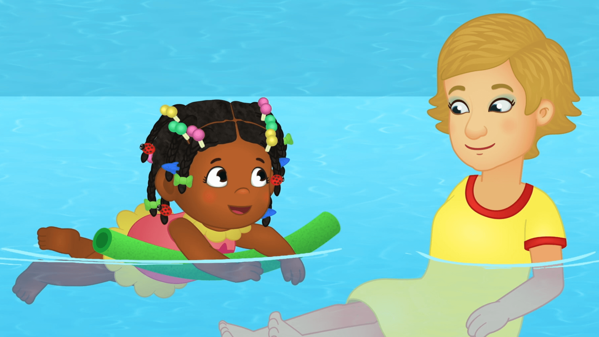 When Miss Elaina wants to swim far, she takes breaks and swims a little bit at a time.