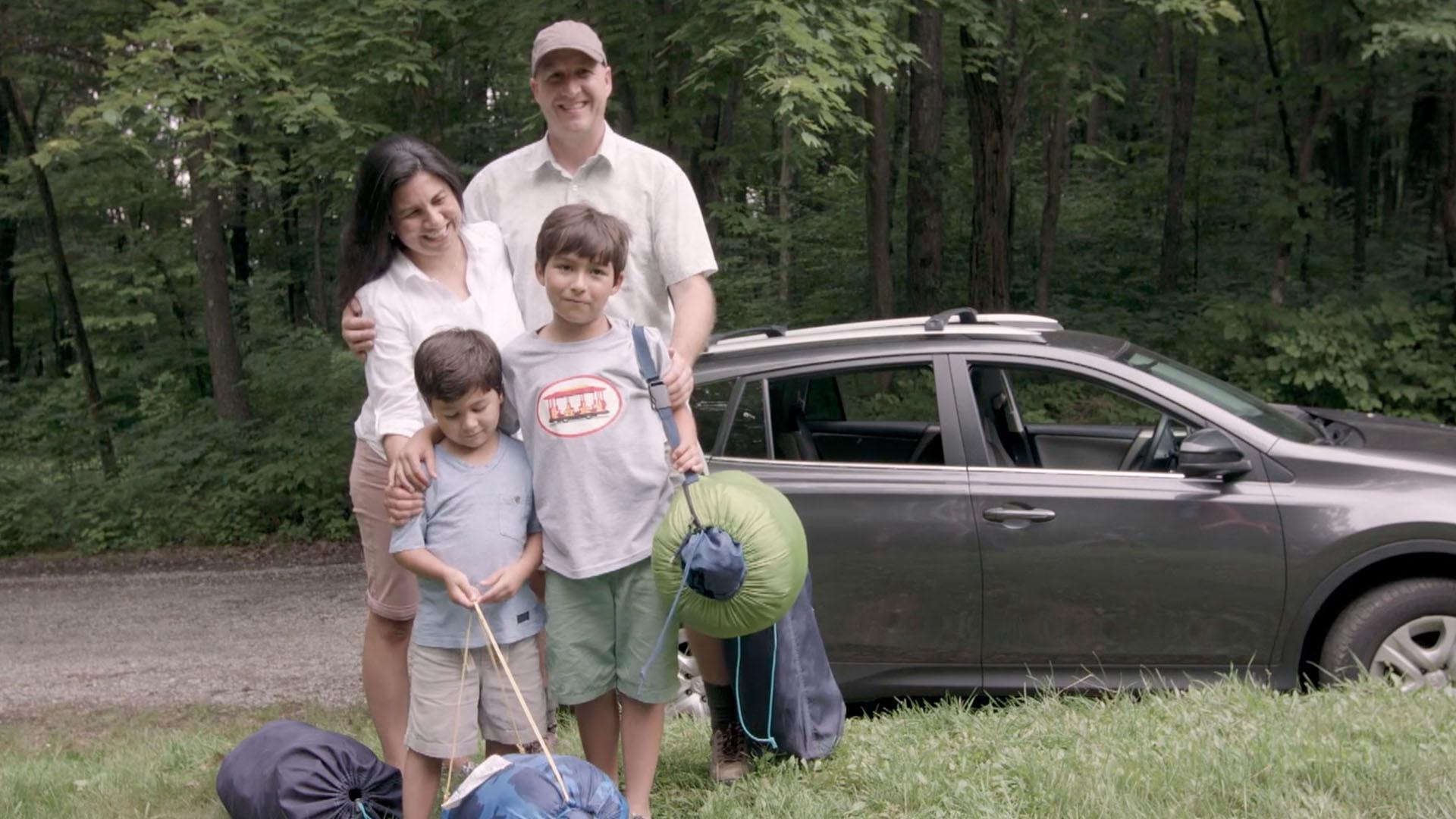 Real kid Sam and his family goes camping.