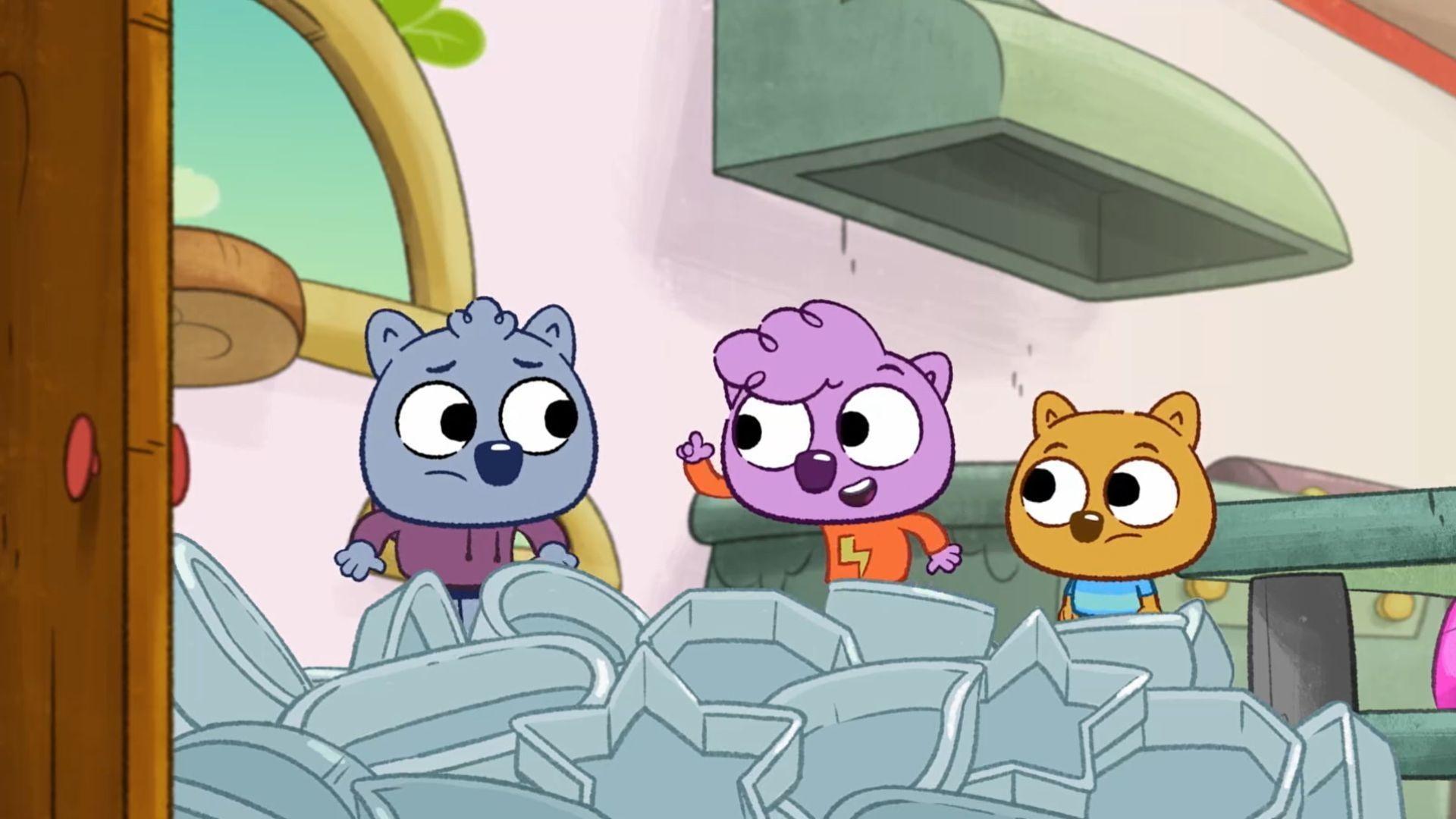 Zadie, Zeke and Malik figure out how to create a sailboat shaped birthday cake.