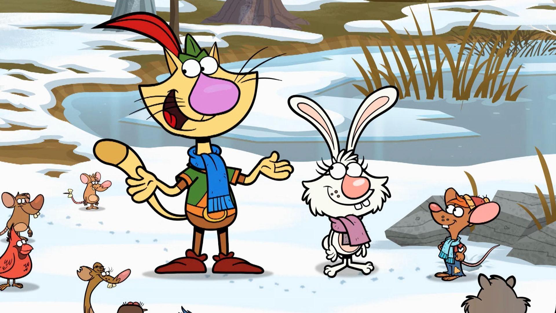 Nature Cat, Daisy and Hal are planning a party for Squeeks, who has the winter blues.