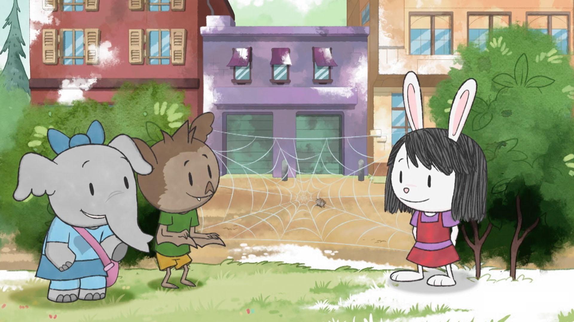 Elinor, Ari, and Olive brainstorm how to keep Mr. Raccoon's sign from being blown away.