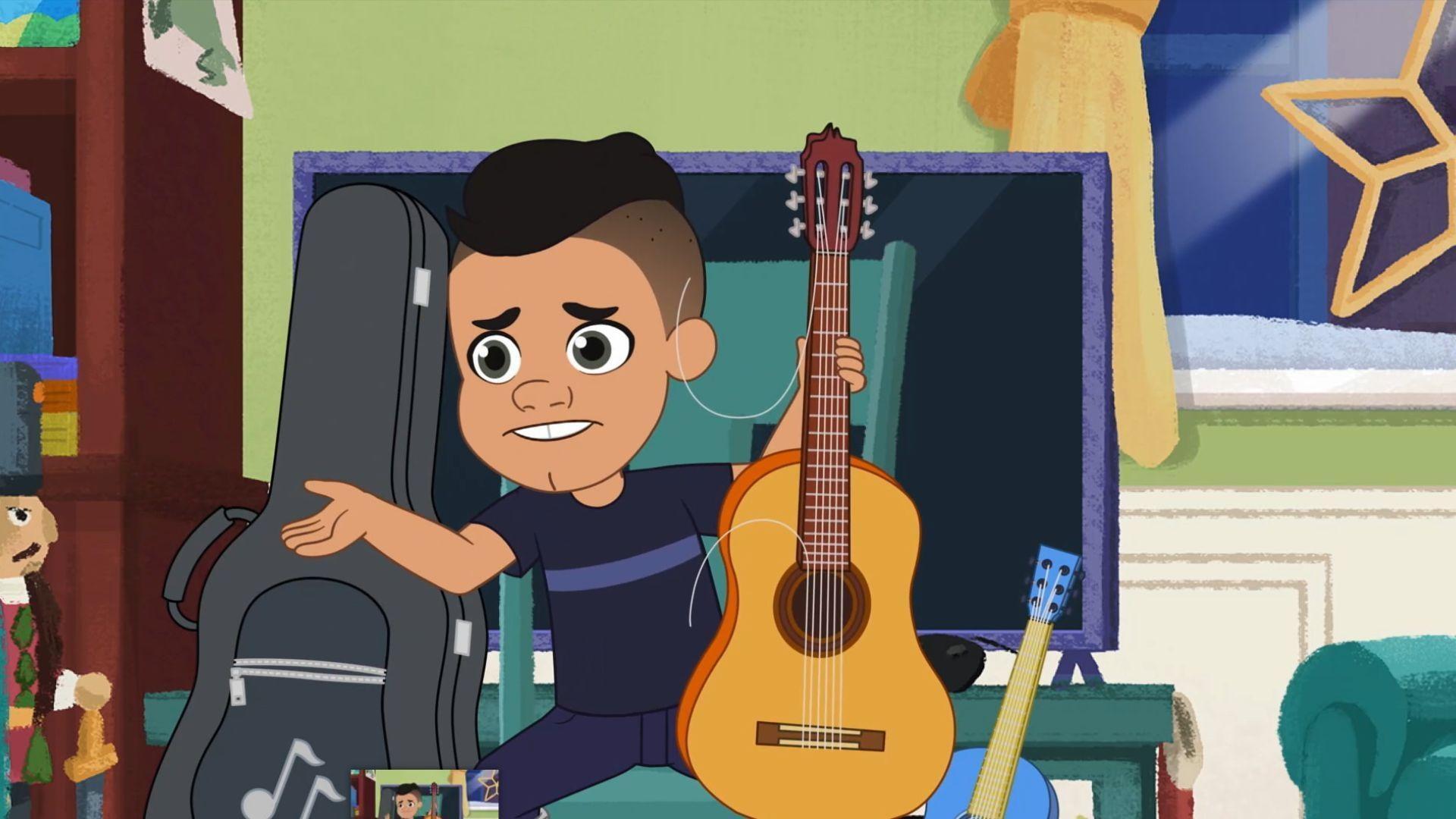 When the string breaks on Eddie's guitar. The family improvises a funny Aguinaldo instead.