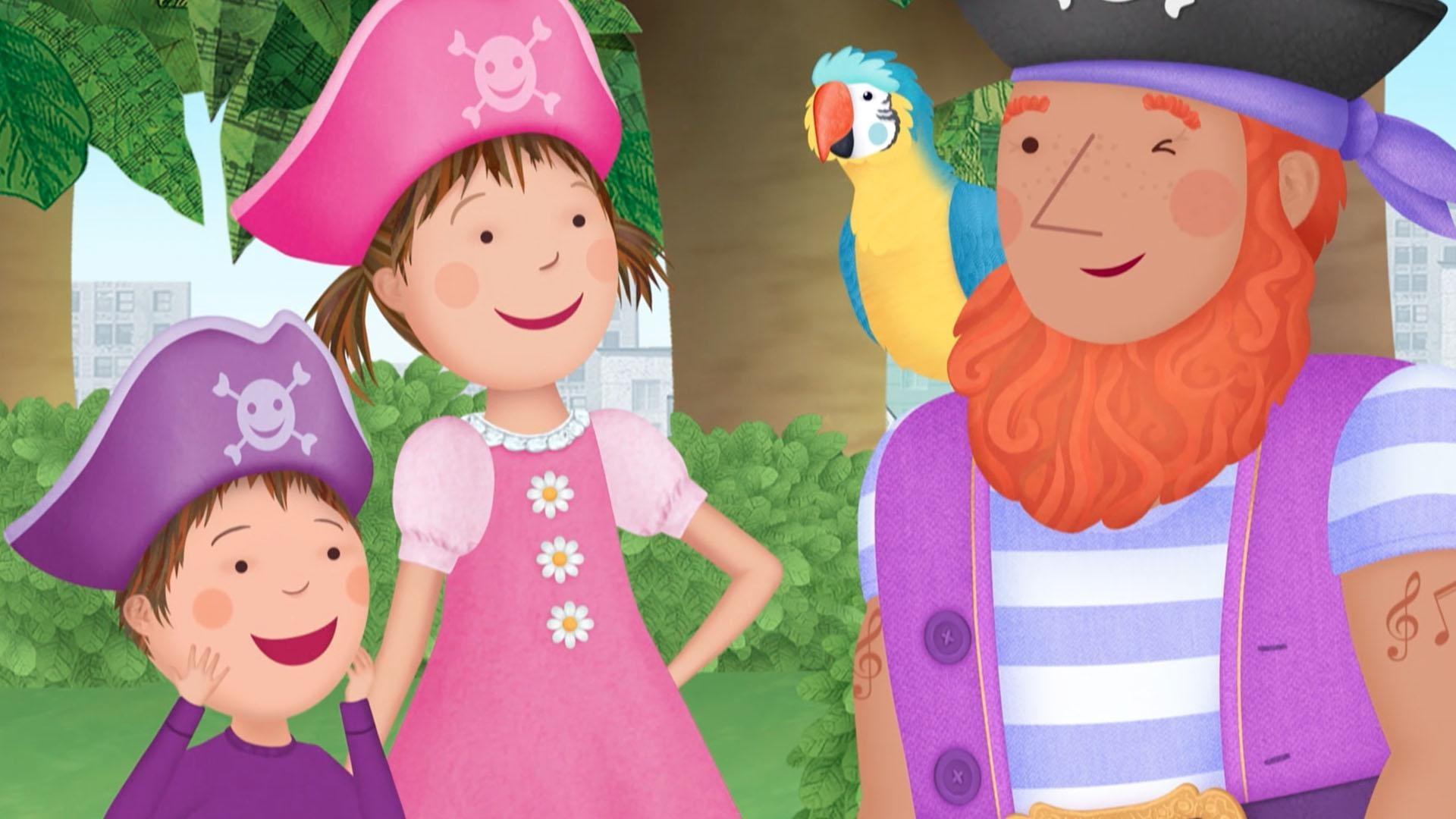 Pinkalicious and Peter meet a pirate. / The kids worry that Archie the Pinkfish is bored.