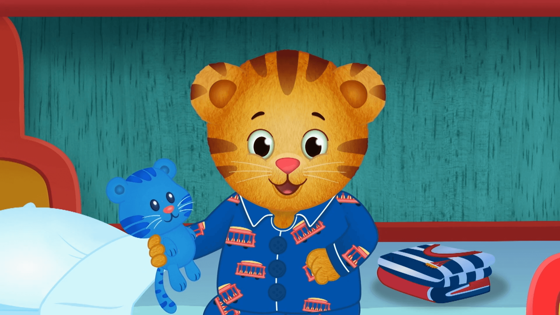 Daniel imagines Tigey is helping him pick out clothes to wear in a colorful closet!