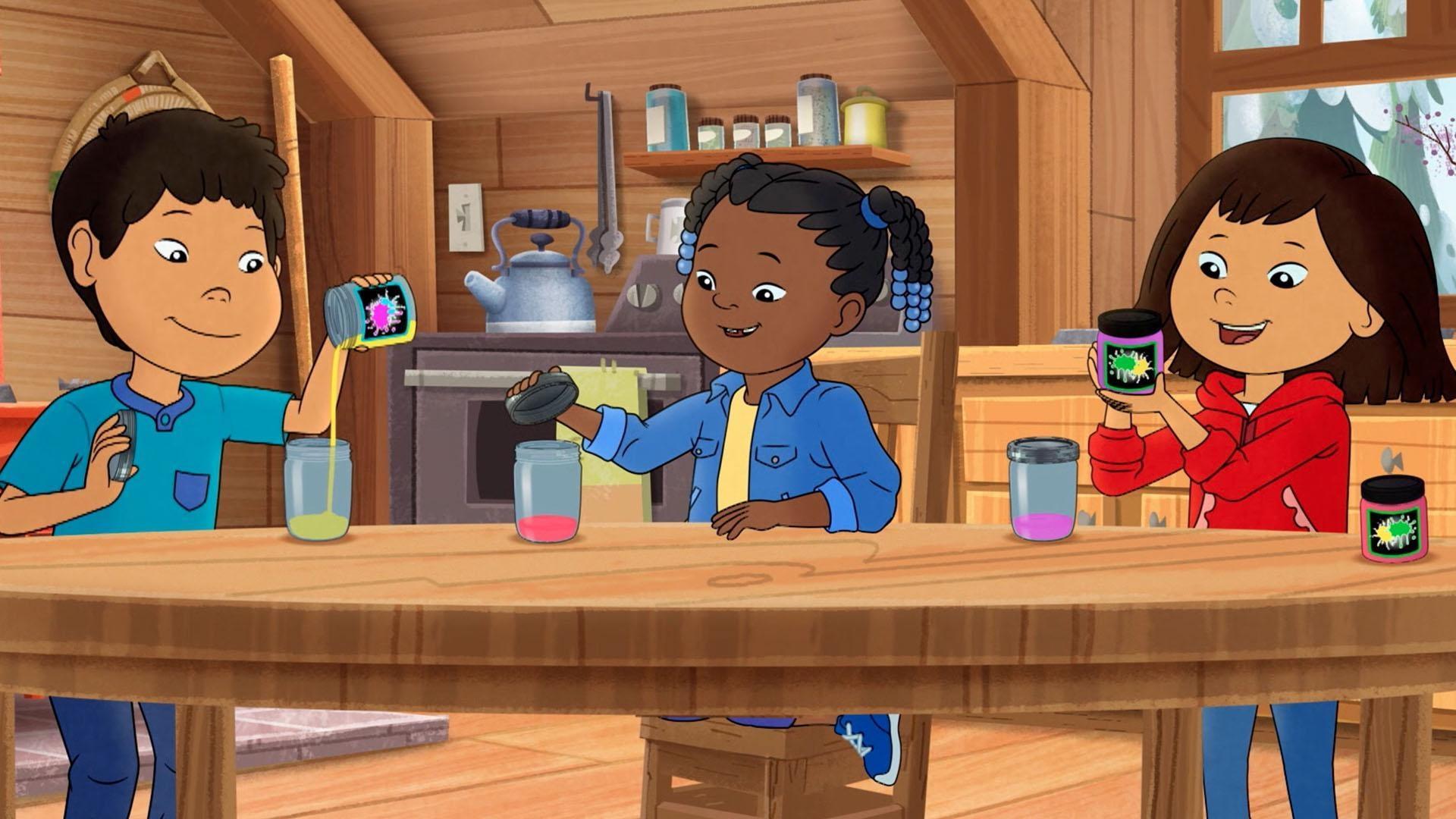 Molly, Tooey, and Trini make glow-in-the-dark paint jars.