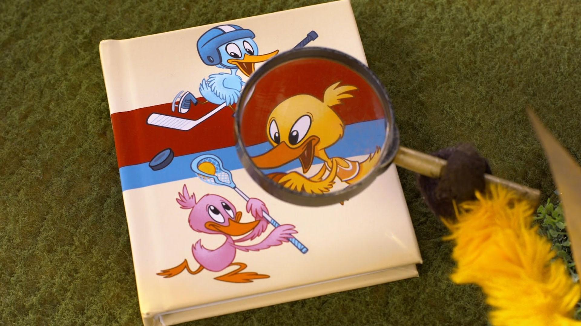 Duck Duck, Donkey, and Panda search for clues to figure out why Duck Duck feels anxious.