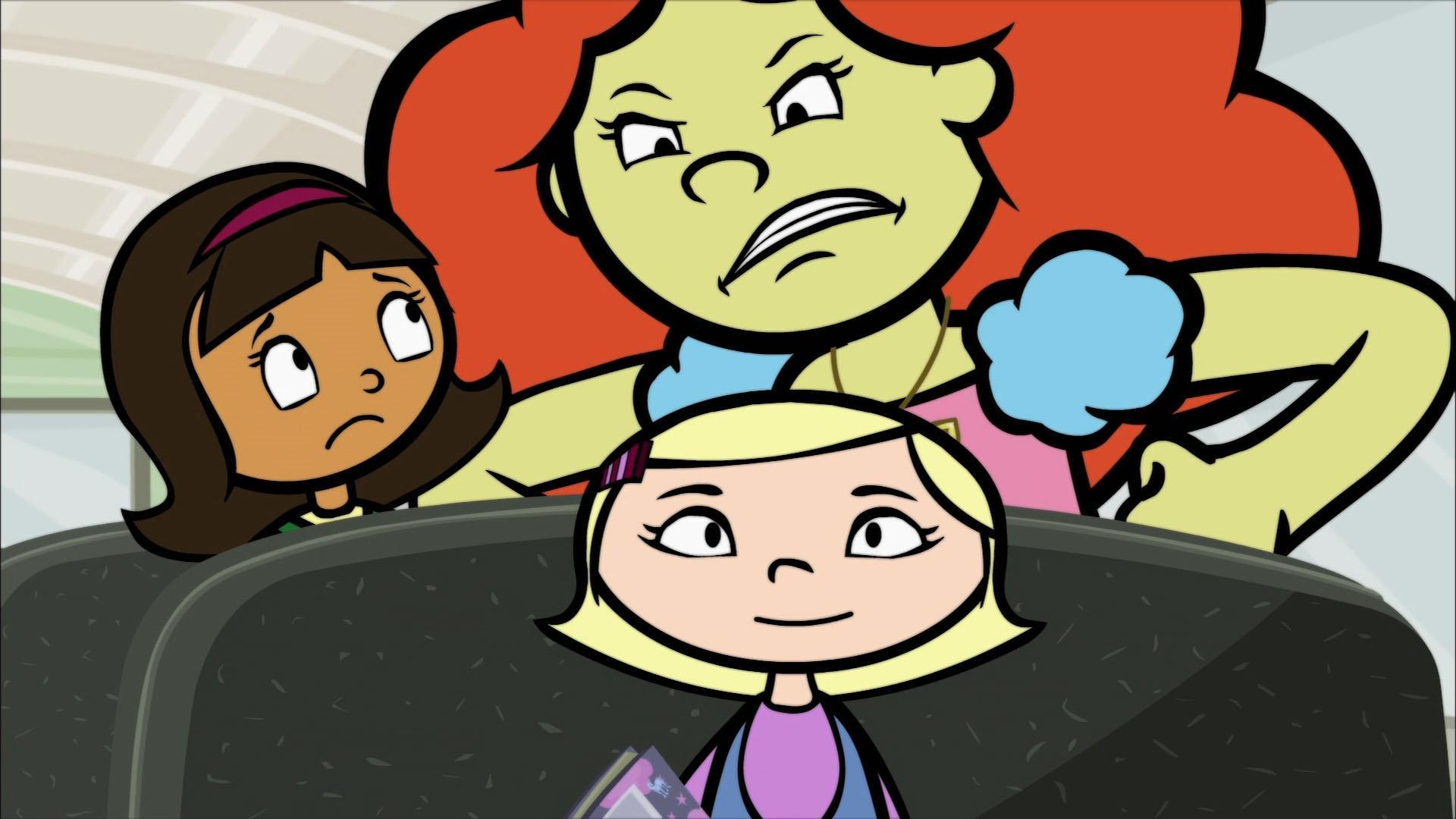Becky sits next to Eileen on the bus to school.