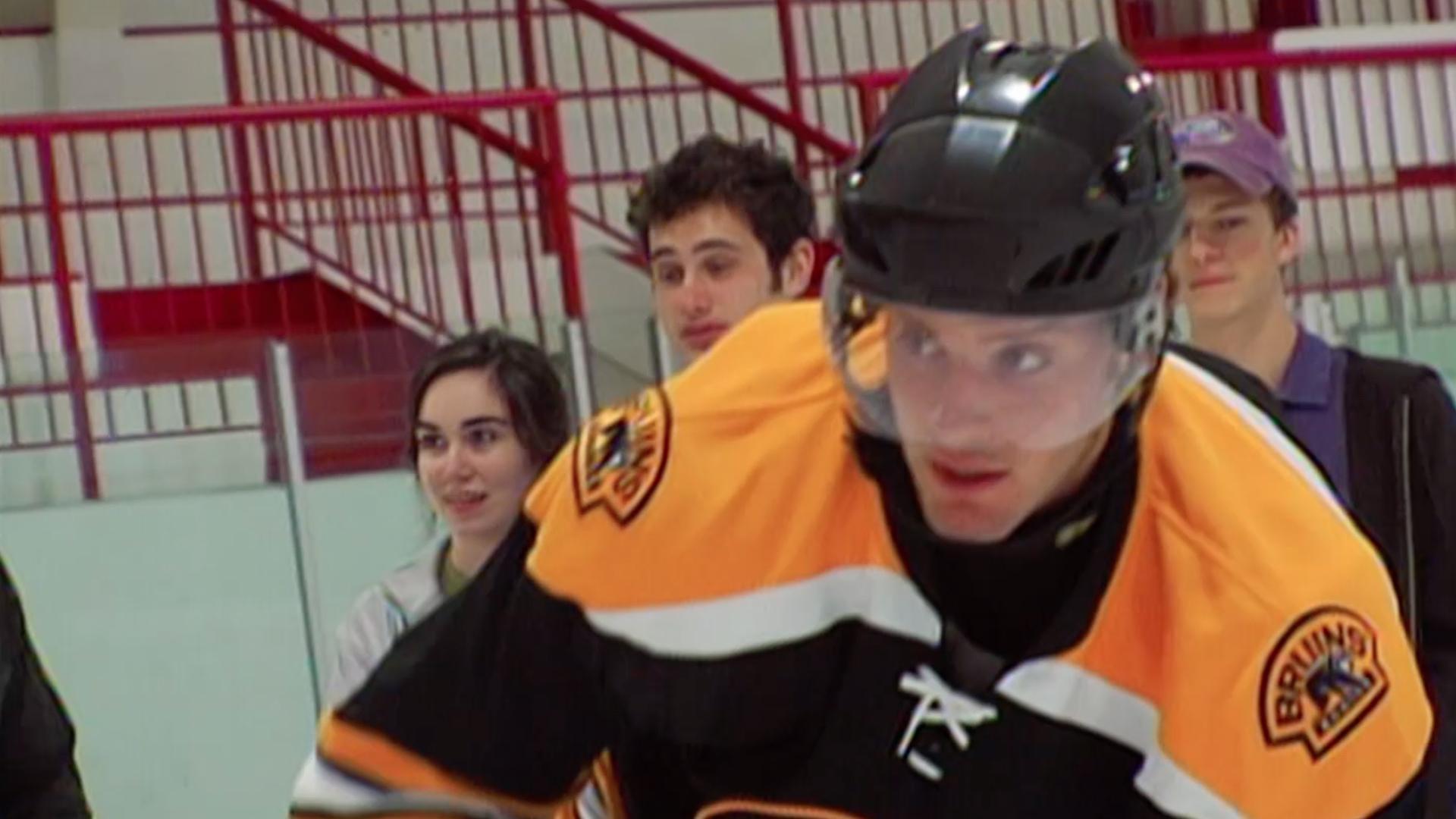 They shoot, they score! Boston Bruins defenseman Matt Lashoff challenges the teams.