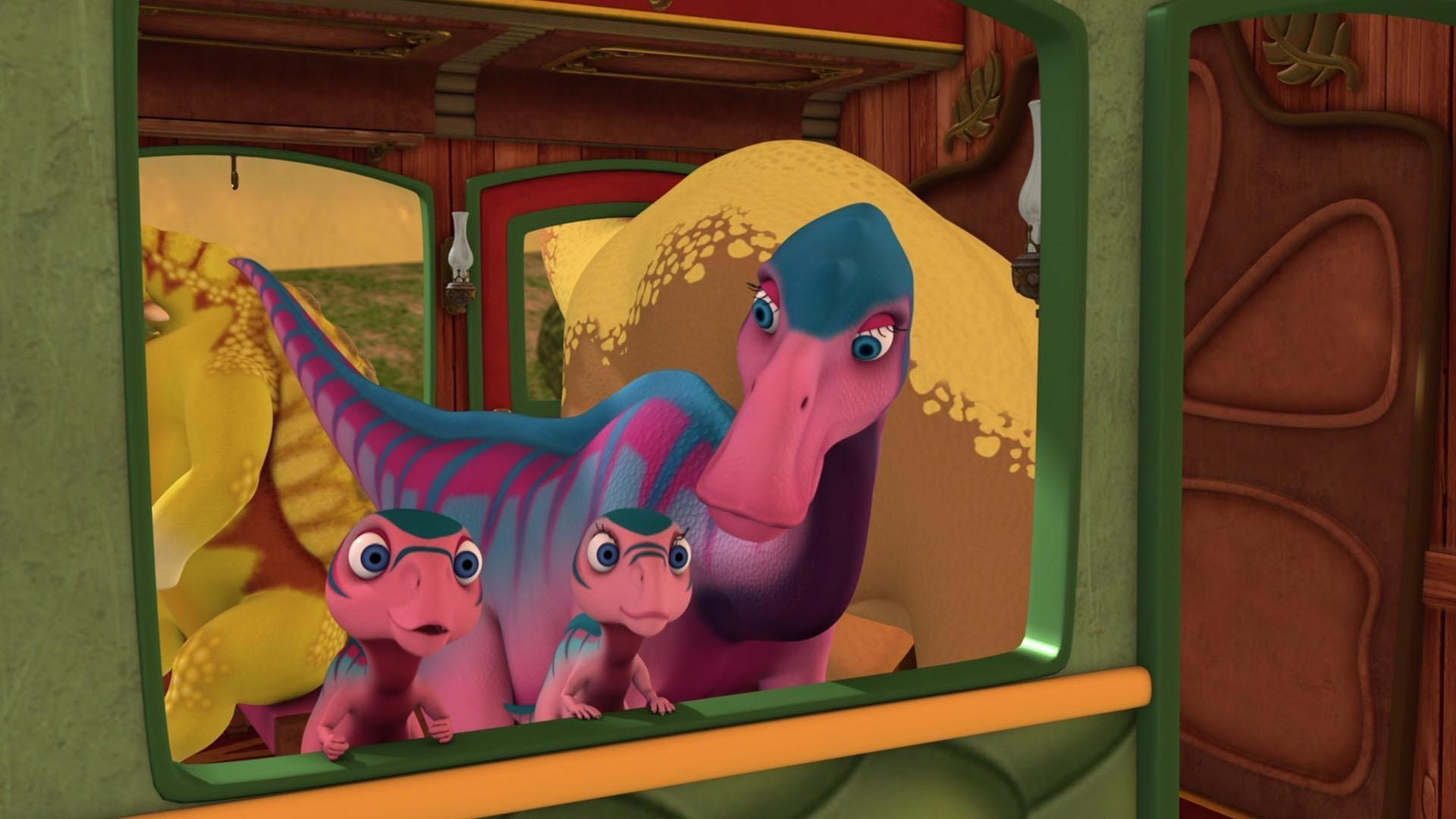 Mrs. Pteranodon meets Millie Maiasaura./Mr. & Mrs. Pteranodon celebrate their anniversary.