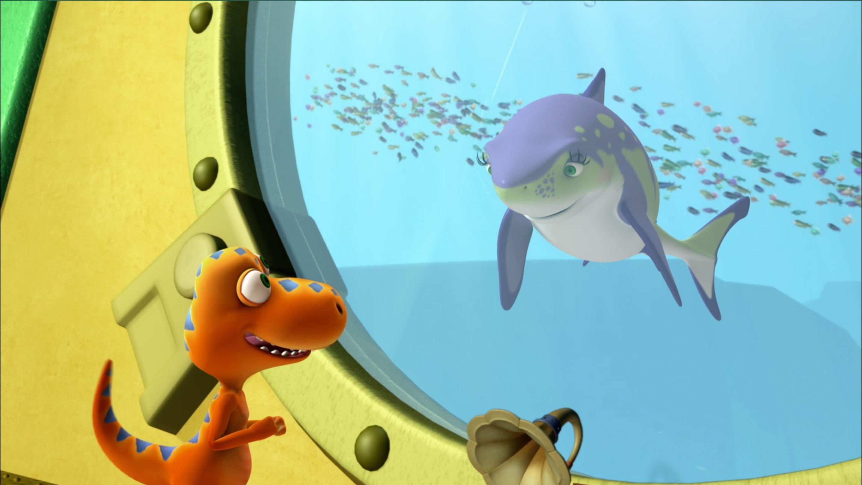 The Pteranodons meet Carla Cretoxyrhina. / Oren and Ollie join the kids on a train trip.