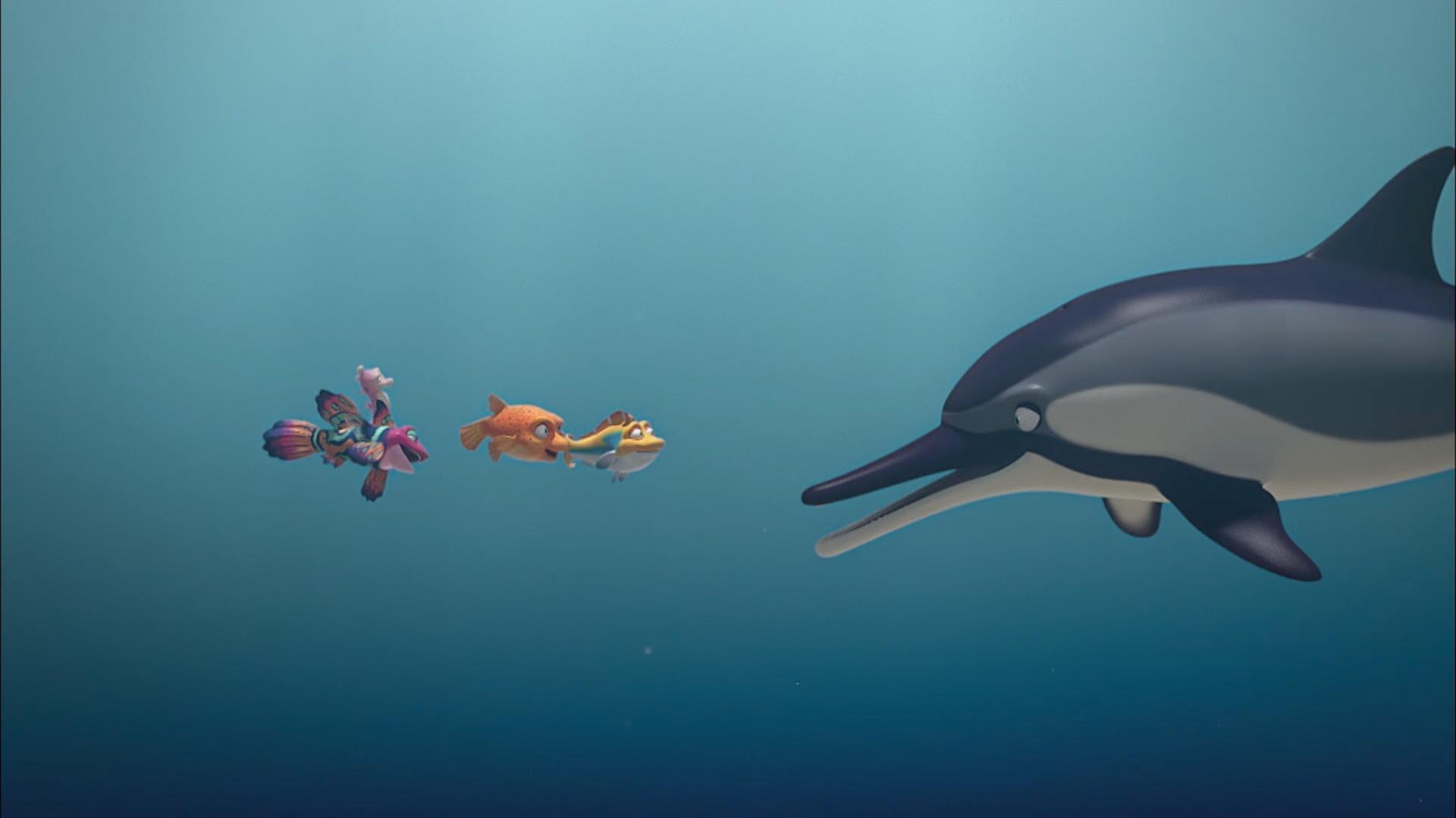 Scout and Snap are looking for a home in Reeftown. / The gang meets Dorsal the dolphin.