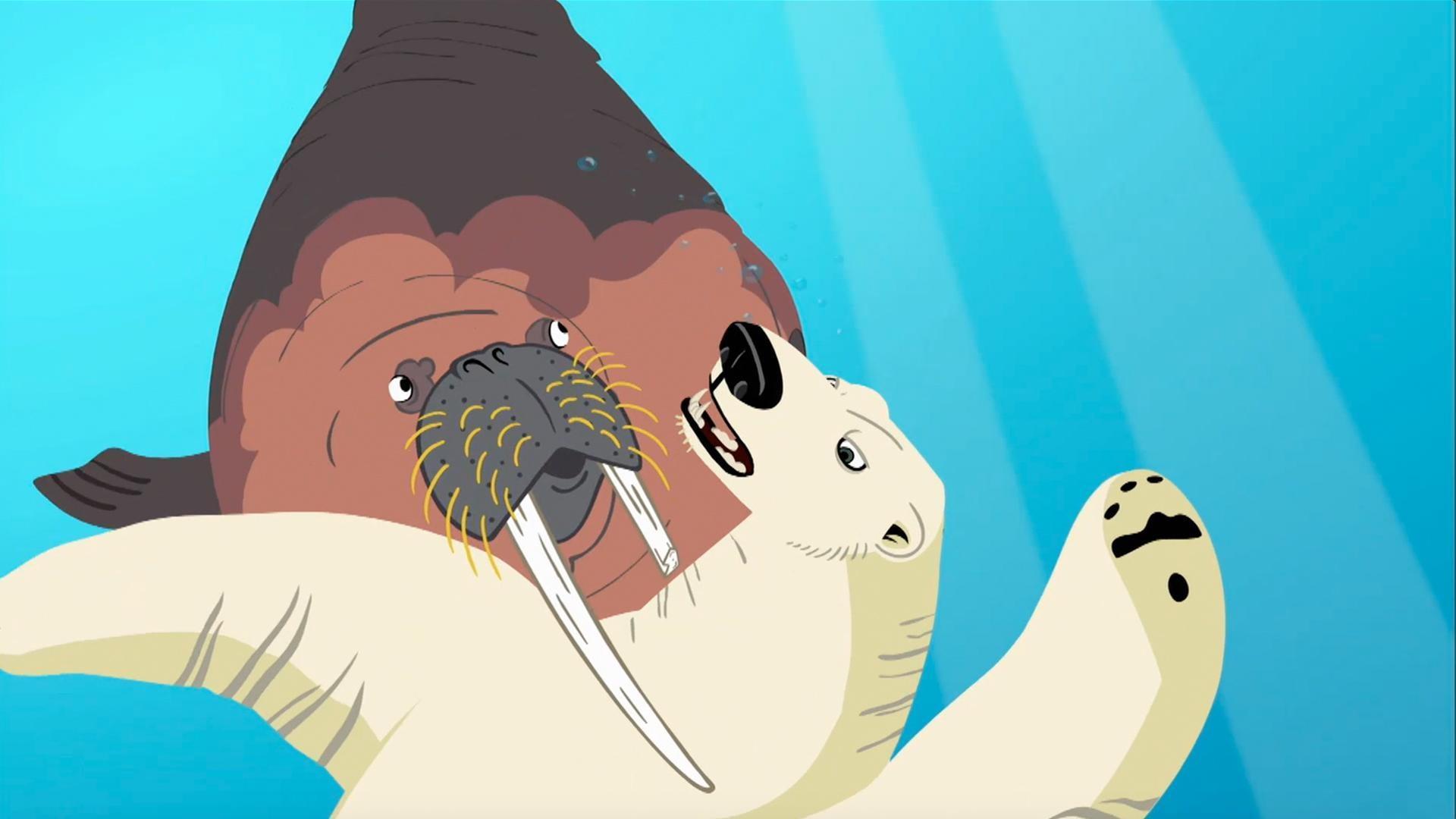A polar bear and walrus square off in battle!