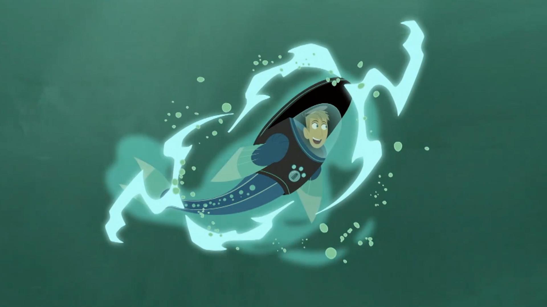 Martin activates Remora powers to swim towards and stick to a boat