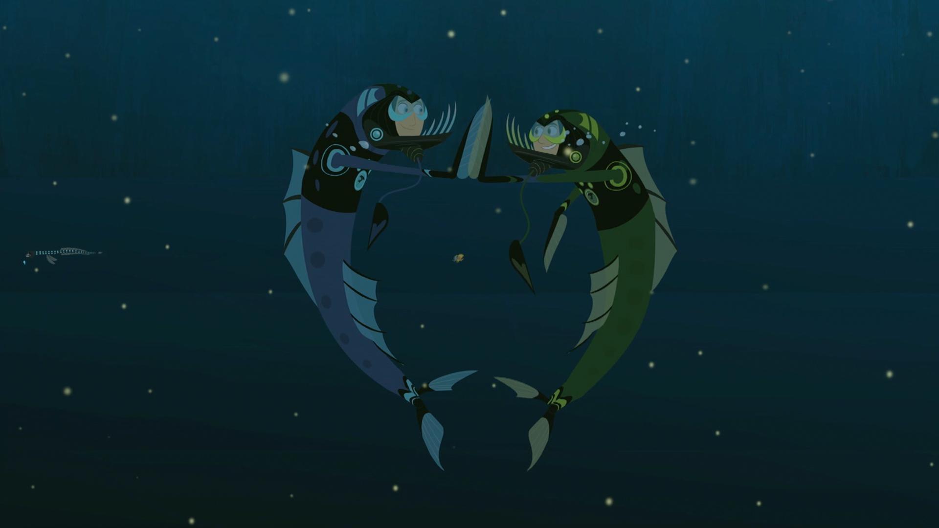 The Kratt brothers' Amphisub is sinking, so Aviva creates a Dragonfish power disc to help.