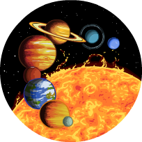 An illustration of the planets and sun of our solar system.