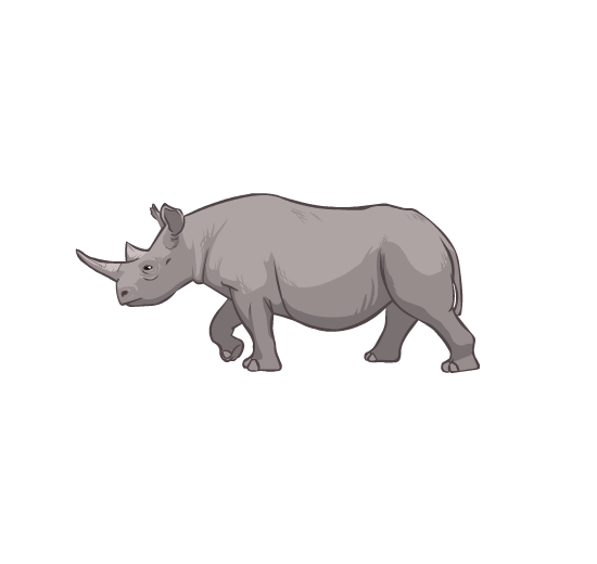 An illustration of a white and grey wolf, walking.